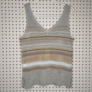 Wishlist Knit Tank Top Women Medium V-Neck Stripe V-Back Stretch Nylon Gray Tan
